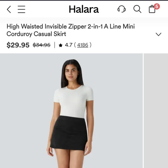 Halara Black Corduroy Skirt with Built-in Shorts - Picture 7 of 7